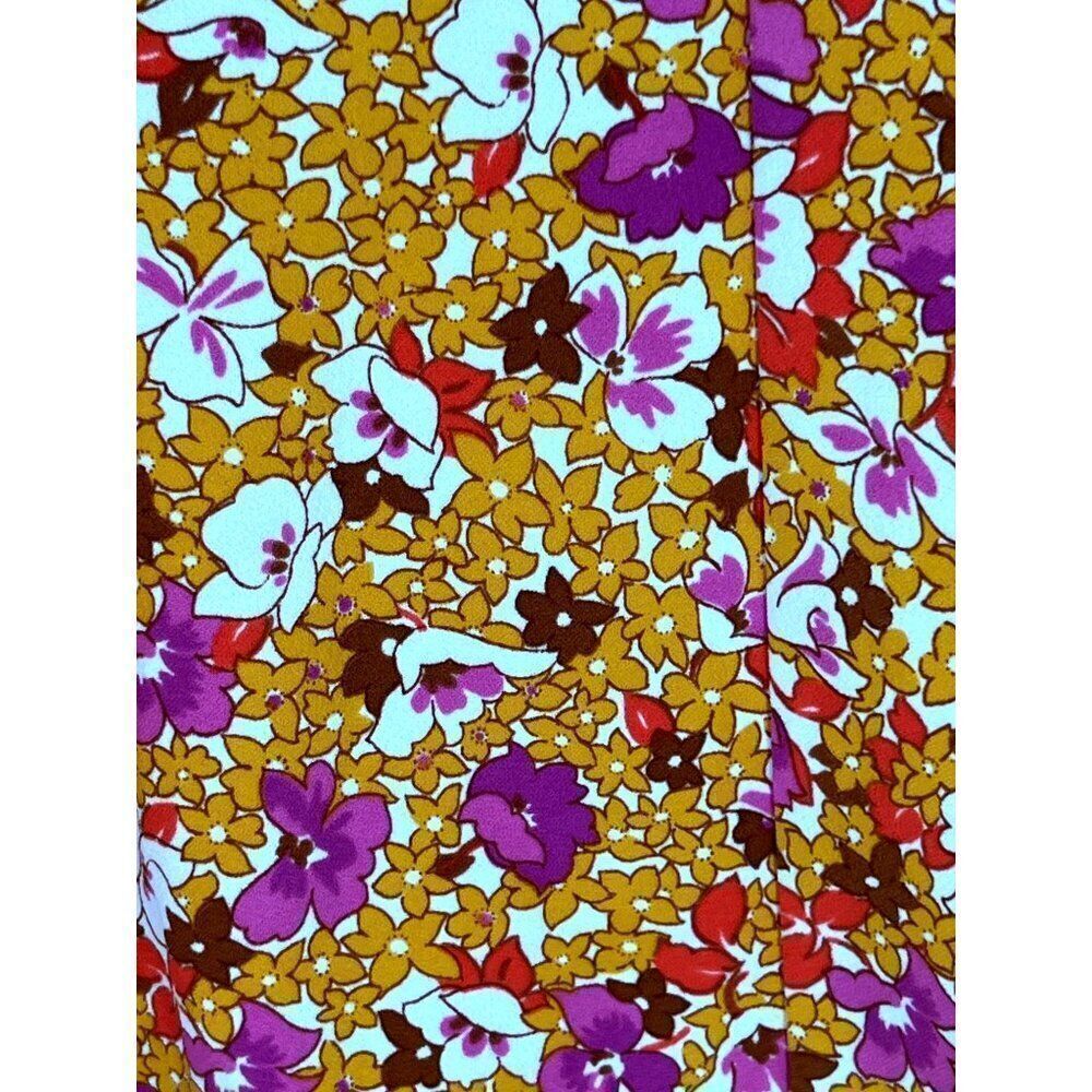 Ann Taylor XS Floral V-Neck Blouse Retro Short Sleeve Yellow Pink New - Picture 4 of 8